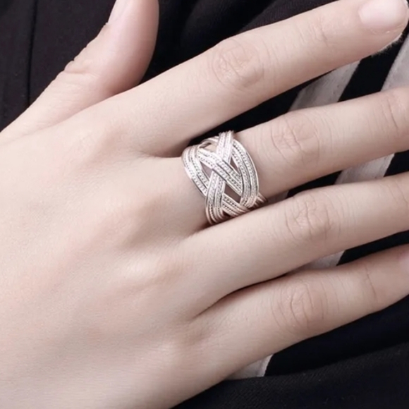 925 sterling silver interwoven web Bangle and ring set - Picture 4 of 7